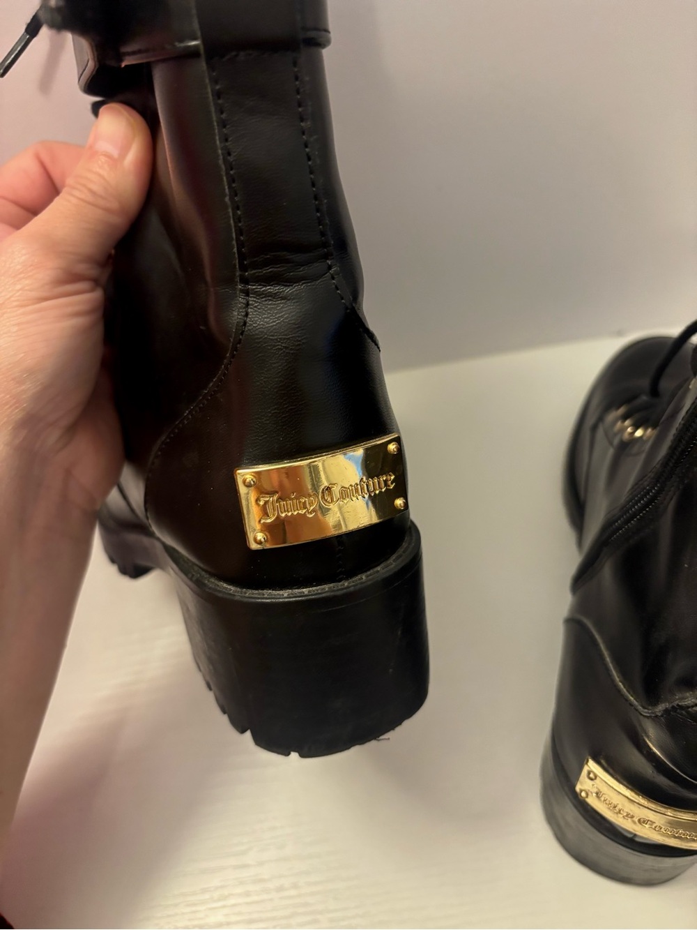 Juicy Couture Black Lace-Up Combat Boots with Gold Eyelets